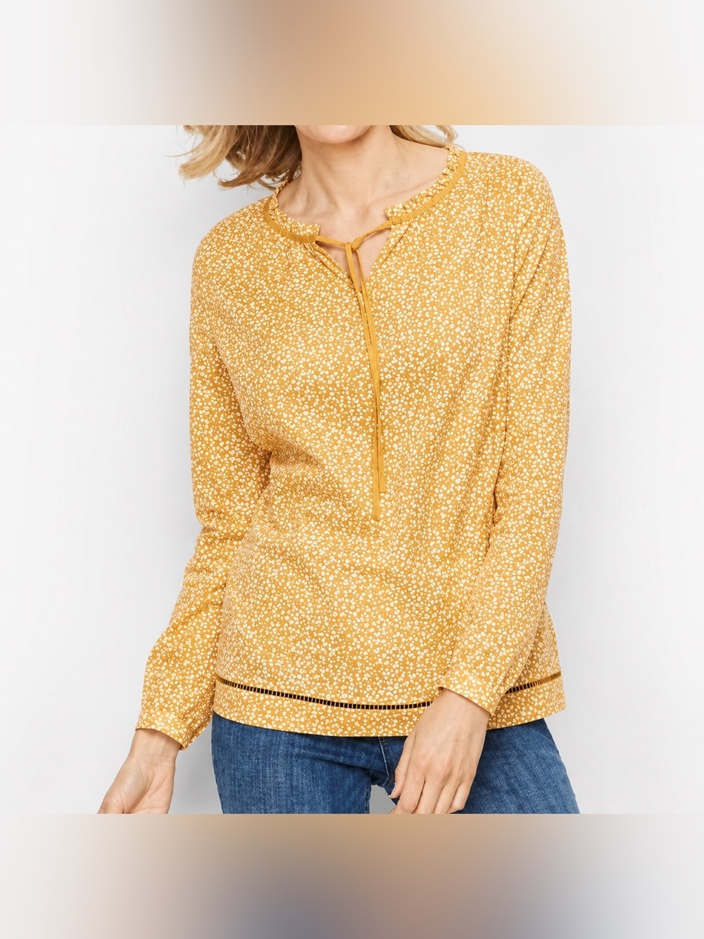 Talbots Yellow Floral Tie Neck Blouse Cotton Cottagecore Boho Peasant Shirt XL